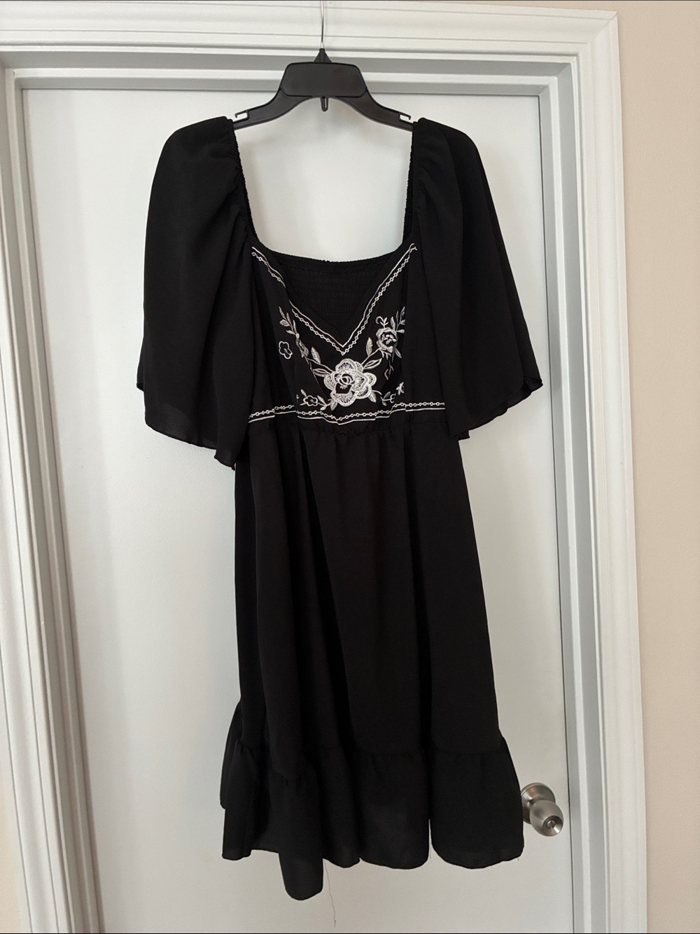 Black Floral Embroidered Midi Dress